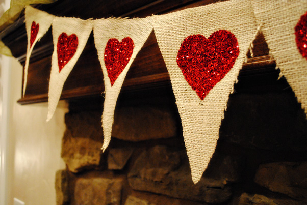 Valentine burlap banner close up