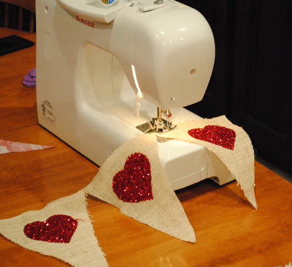 Valentine sewing burlap