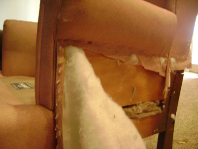 pink chair pulled apart