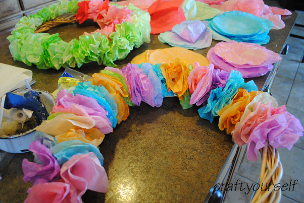 coffee filter wreath partially finished