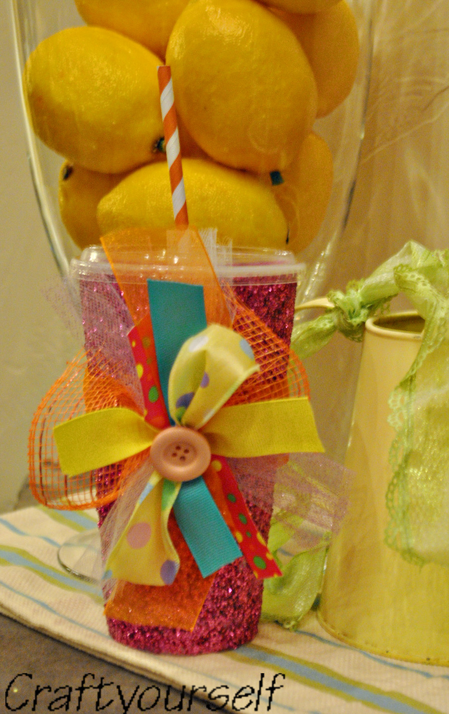 glittered cup pink and orange