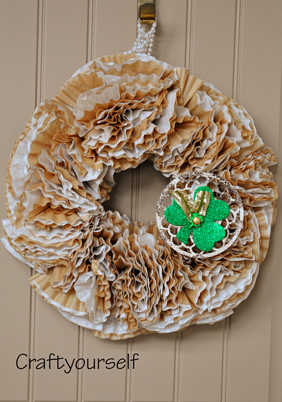 coffee filter wreath with shamrock