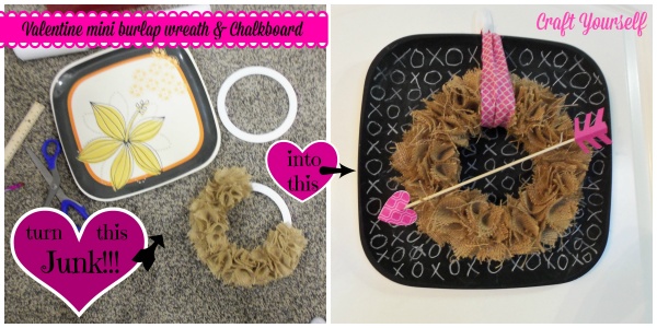 valentine mini burlap wreath and chalkboard