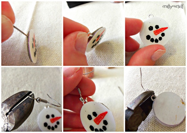 diy chipboard snowmen earrings attaching hooks